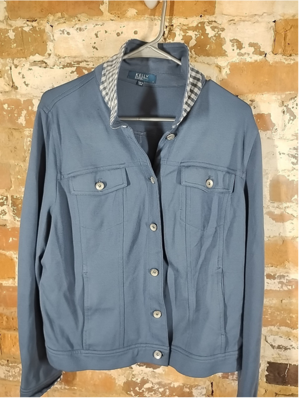 KELLY by Clinton Kelly size L Blue Button up Coat With Gingham Collar